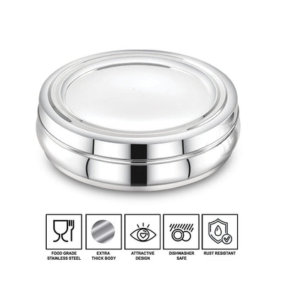AVIAS Stainless Steel Deluxe Spice Box with Stainless Lid | 7 Compartments and 1 Spoon | Silver