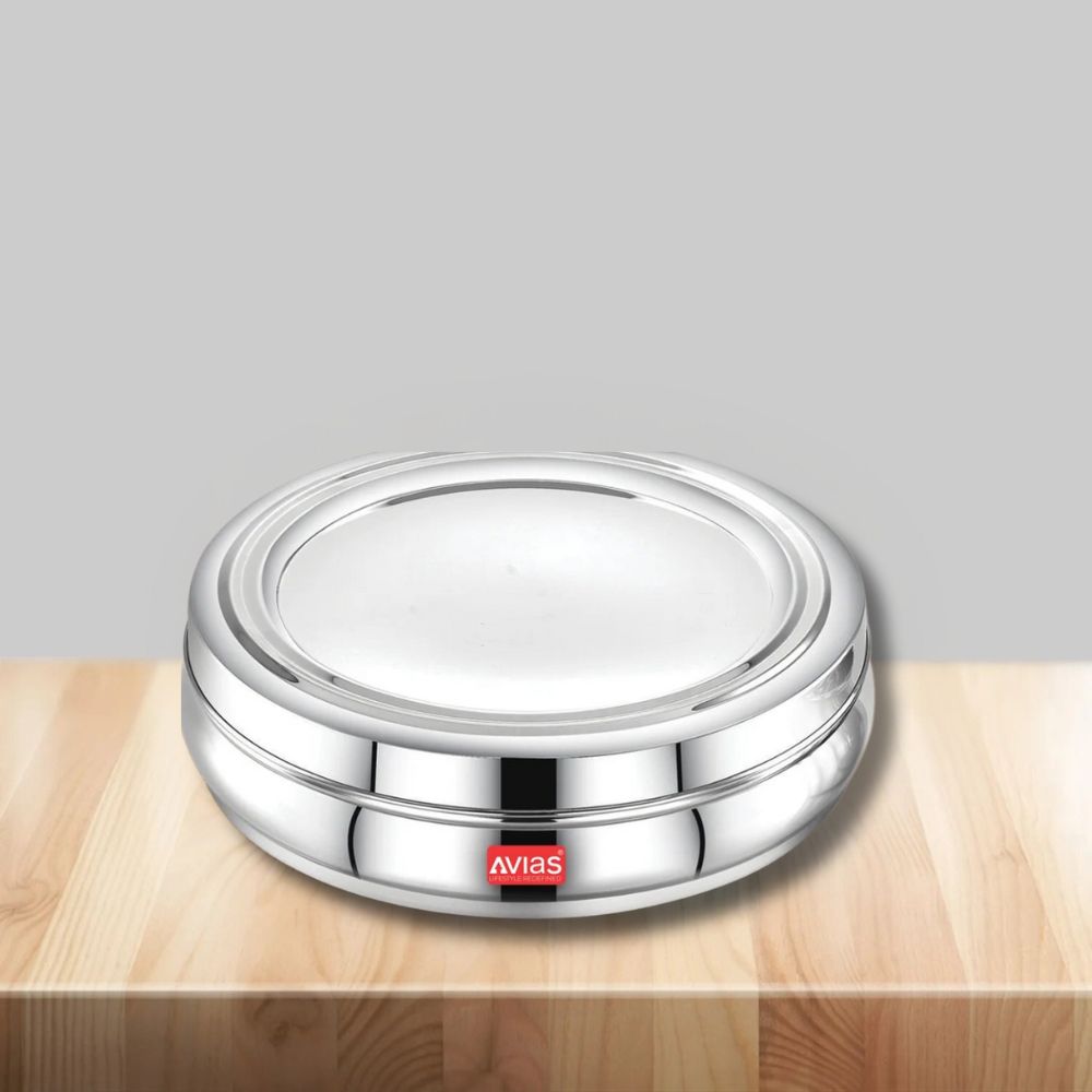 AVIAS Stainless Steel Deluxe Spice Box with Stainless Lid | 7 Compartments and 1 Spoon | Silver