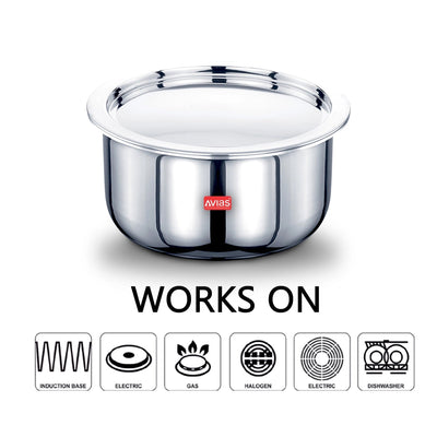 AVIAS Riara Premium Stainless Steel Tri-Ply Tope With Steel Lid | Gas & Induction Compatible | Silver