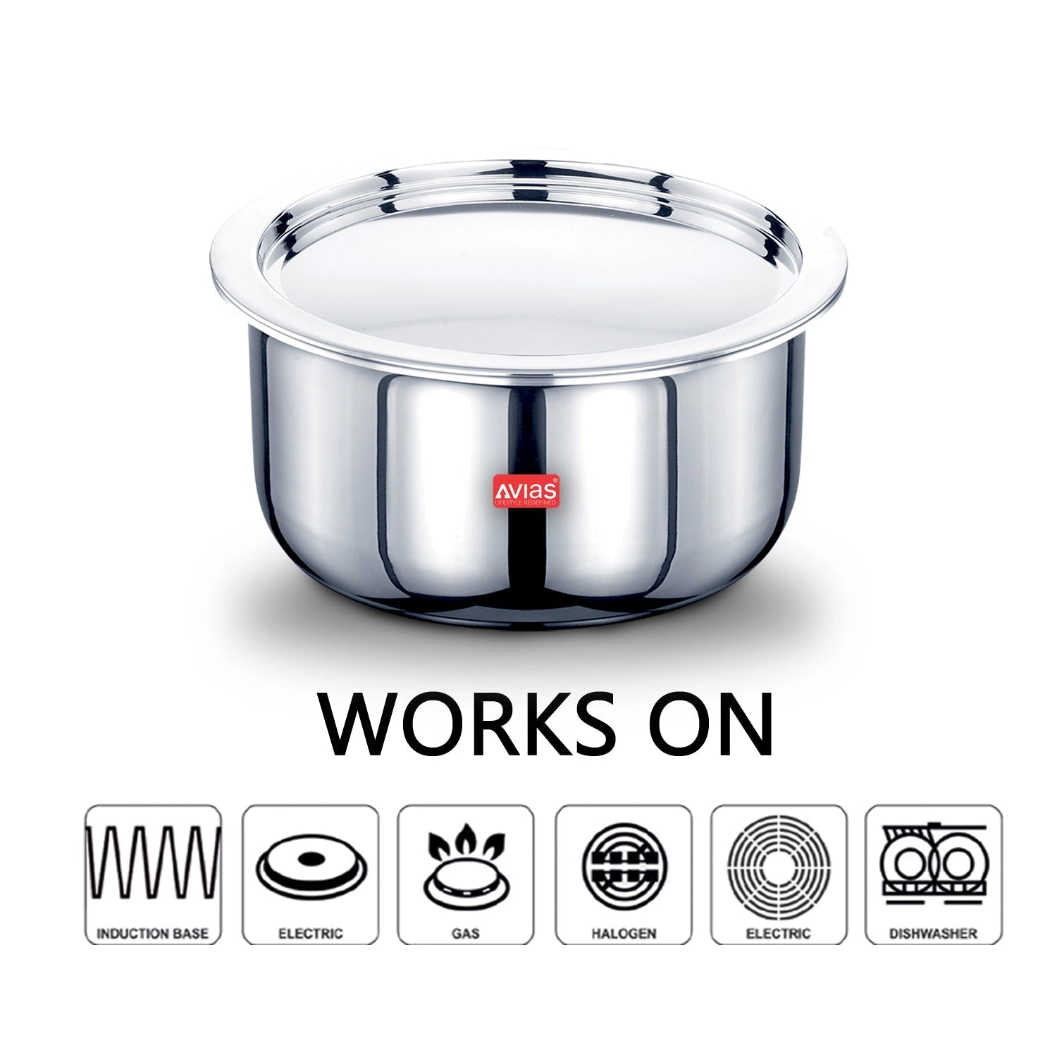 AVIAS Riara Premium Stainless Steel Tri-Ply Tope With Steel Lid | Gas & Induction Compatible | Silver