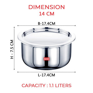AVIAS Riara Premium Stainless Steel Tri-Ply Tope With Steel Lid | Gas & Induction Compatible | Silver