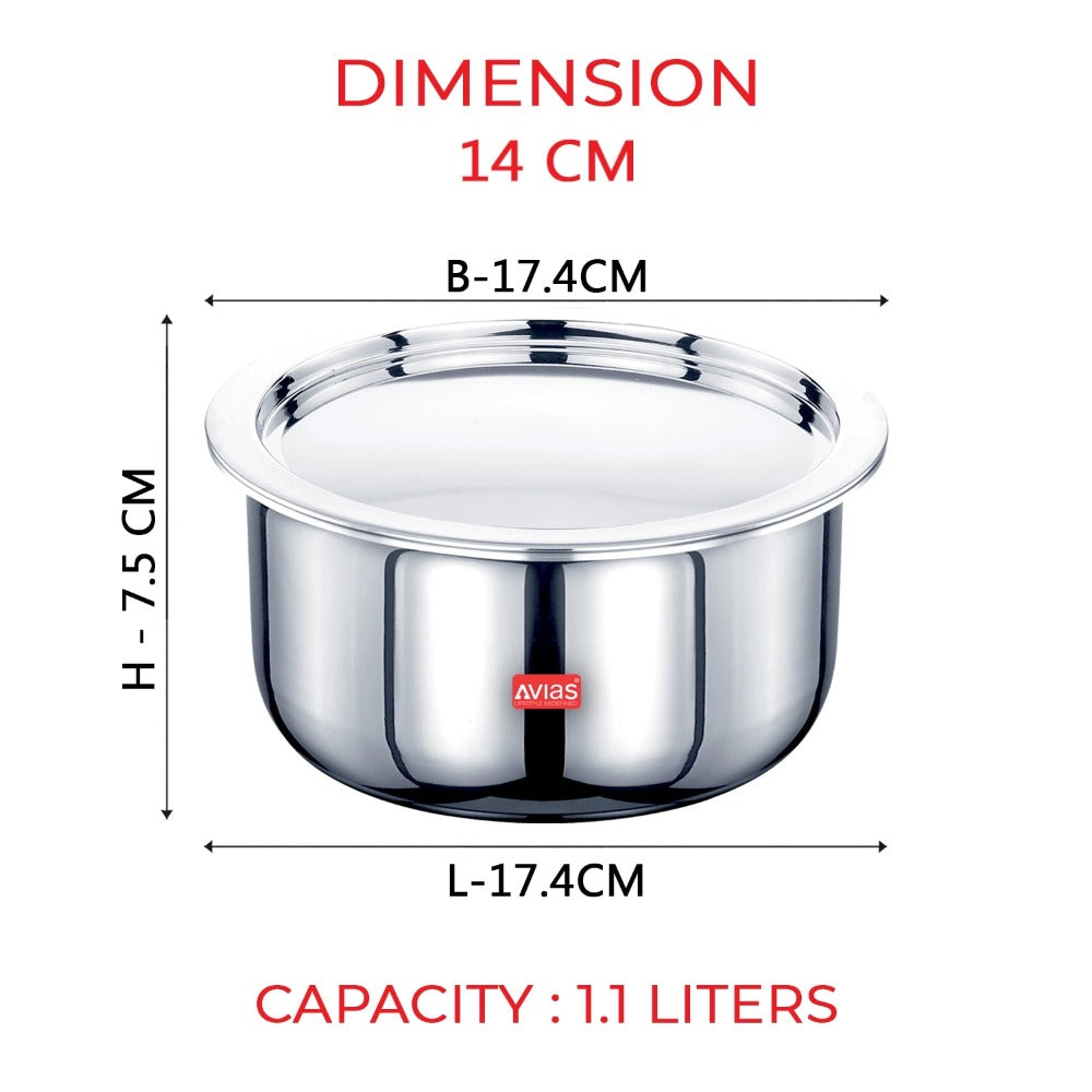 AVIAS Riara Premium Stainless Steel Tri-Ply Tope With Steel Lid | Gas & Induction Compatible | Silver