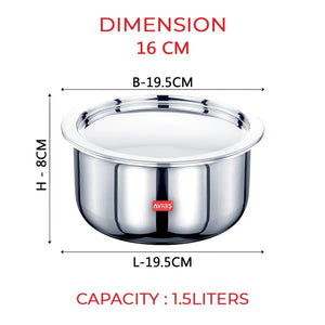 AVIAS Riara Premium Stainless Steel Tri-Ply Tope With Steel Lid | Gas & Induction Compatible | Silver