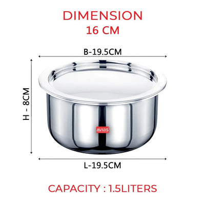 AVIAS Riara Premium Stainless Steel Tri-Ply Tope With Steel Lid | Gas & Induction Compatible | Silver
