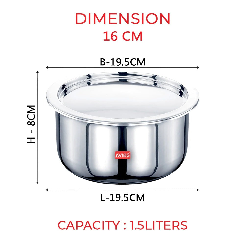 AVIAS Riara Premium Stainless Steel Tri-Ply Tope With Steel Lid | Gas & Induction Compatible | Silver