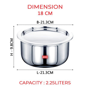 AVIAS Riara Premium Stainless Steel Tri-Ply Tope With Steel Lid | Gas & Induction Compatible | Silver