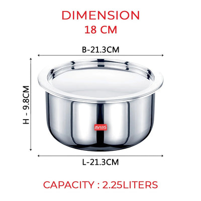 AVIAS Riara Premium Stainless Steel Tri-Ply Tope With Steel Lid | Gas & Induction Compatible | Silver