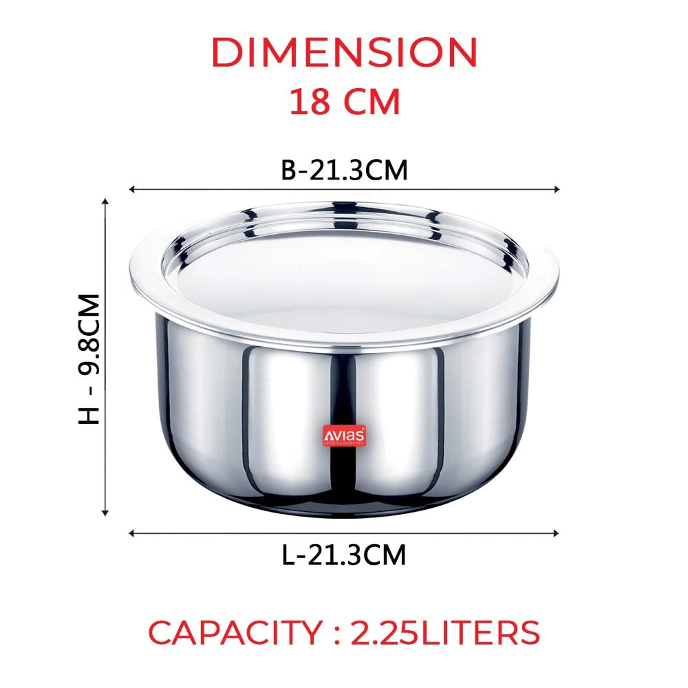 AVIAS Riara Premium Stainless Steel Tri-Ply Tope With Steel Lid | Gas & Induction Compatible | Silver