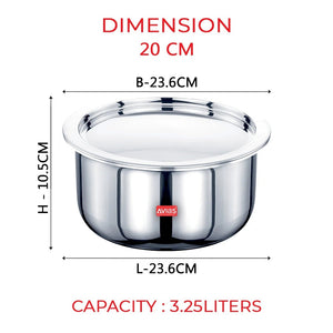 AVIAS Riara Premium Stainless Steel Tri-Ply Tope With Steel Lid | Gas & Induction Compatible | Silver