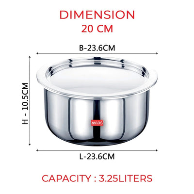 AVIAS Riara Premium Stainless Steel Tri-Ply Tope With Steel Lid | Gas & Induction Compatible | Silver