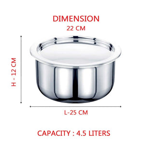 AVIAS Riara Premium Stainless Steel Tri-Ply Tope With Steel Lid | Gas & Induction Compatible | Silver
