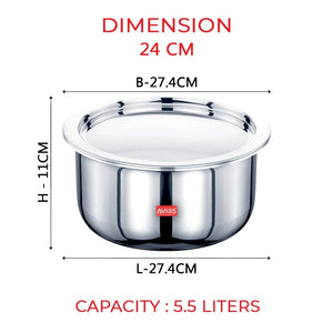 AVIAS Riara Premium Stainless Steel Tri-Ply Tope With Steel Lid | Gas & Induction Compatible | Silver
