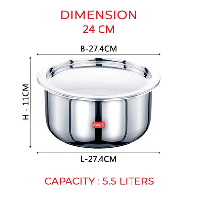 AVIAS Riara Premium Stainless Steel Tri-Ply Tope With Steel Lid | Gas & Induction Compatible | Silver