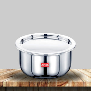 AVIAS Riara Premium Stainless Steel Tri-Ply Tope With Steel Lid | Gas & Induction Compatible | Silver