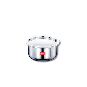 AVIAS Riara Premium Stainless Steel Tri-Ply Tope With Steel Lid | Gas & Induction Compatible | Silver