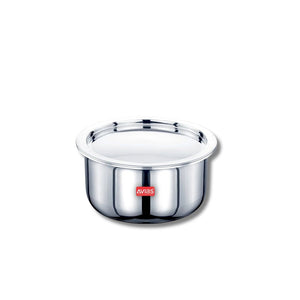 AVIAS Riara Premium Stainless Steel Tri-Ply Tope With Steel Lid | Gas & Induction Compatible | Silver