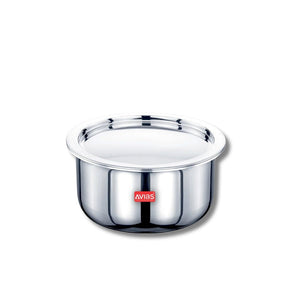 AVIAS Riara Premium Stainless Steel Tri-Ply Tope With Steel Lid | Gas & Induction Compatible | Silver