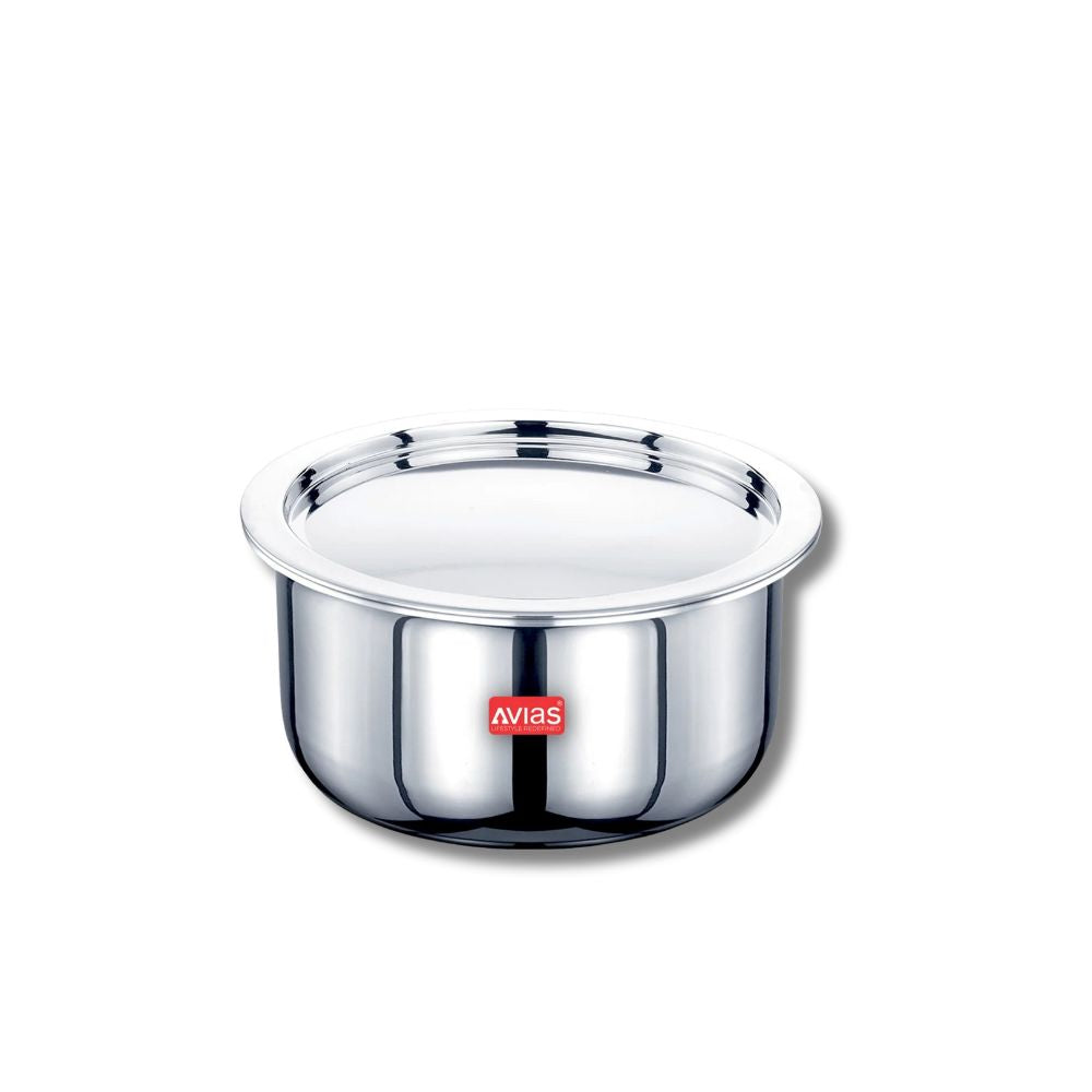 AVIAS Riara Premium Stainless Steel Tri-Ply Tope With Steel Lid | Gas & Induction Compatible | Silver