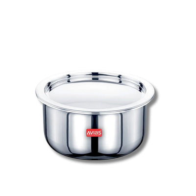 AVIAS Riara Premium Stainless Steel Tri-Ply Tope With Steel Lid | Gas & Induction Compatible | Silver