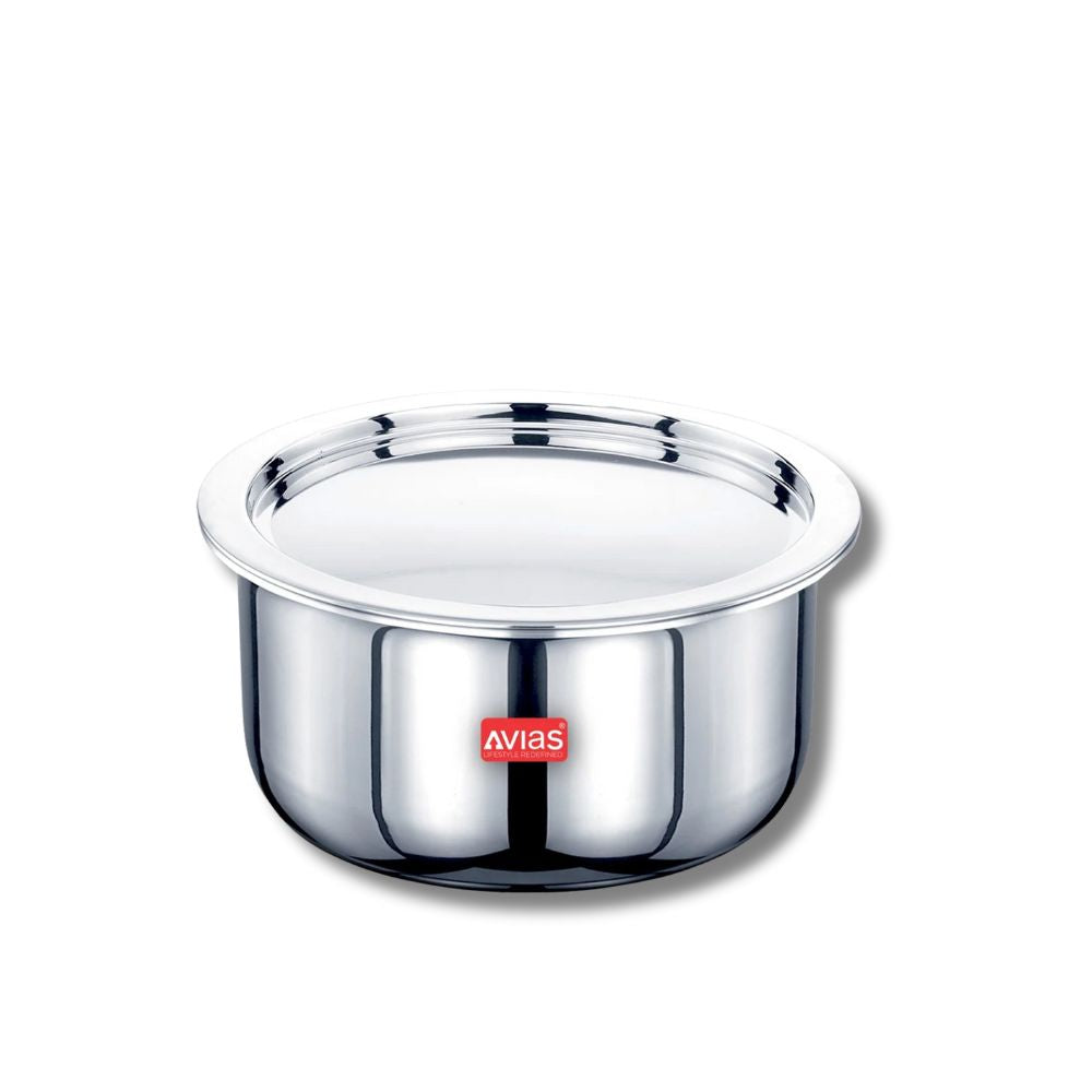 AVIAS Riara Premium Stainless Steel Tri-Ply Tope With Steel Lid | Gas & Induction Compatible | Silver