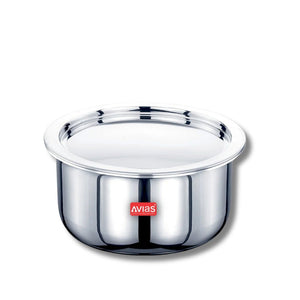 AVIAS Riara Premium Stainless Steel Tri-Ply Tope With Steel Lid | Gas & Induction Compatible | Silver
