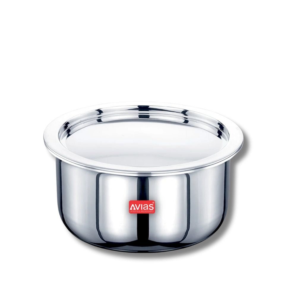 AVIAS Riara Premium Stainless Steel Tri-Ply Tope With Steel Lid | Gas & Induction Compatible | Silver