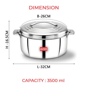 AVIAS Platina Premium Double Wall Insulated Stainless Steel Casserole | Silver | 1 Pc