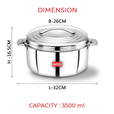 AVIAS Platina Premium Double Wall Insulated Stainless Steel Casserole | Silver | 1 Pc
