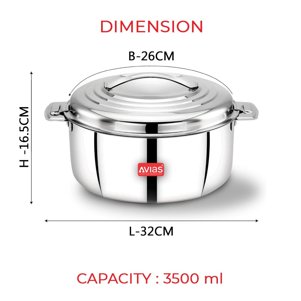 AVIAS Platina Premium Double Wall Insulated Stainless Steel Casserole | Silver | 1 Pc