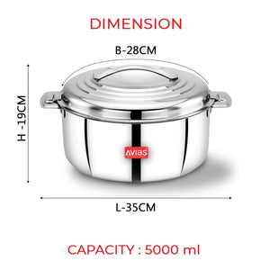 AVIAS Platina Premium Double Wall Insulated Stainless Steel Casserole | Silver | 1 Pc