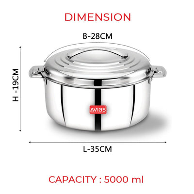 AVIAS Platina Premium Double Wall Insulated Stainless Steel Casserole | Silver | 1 Pc