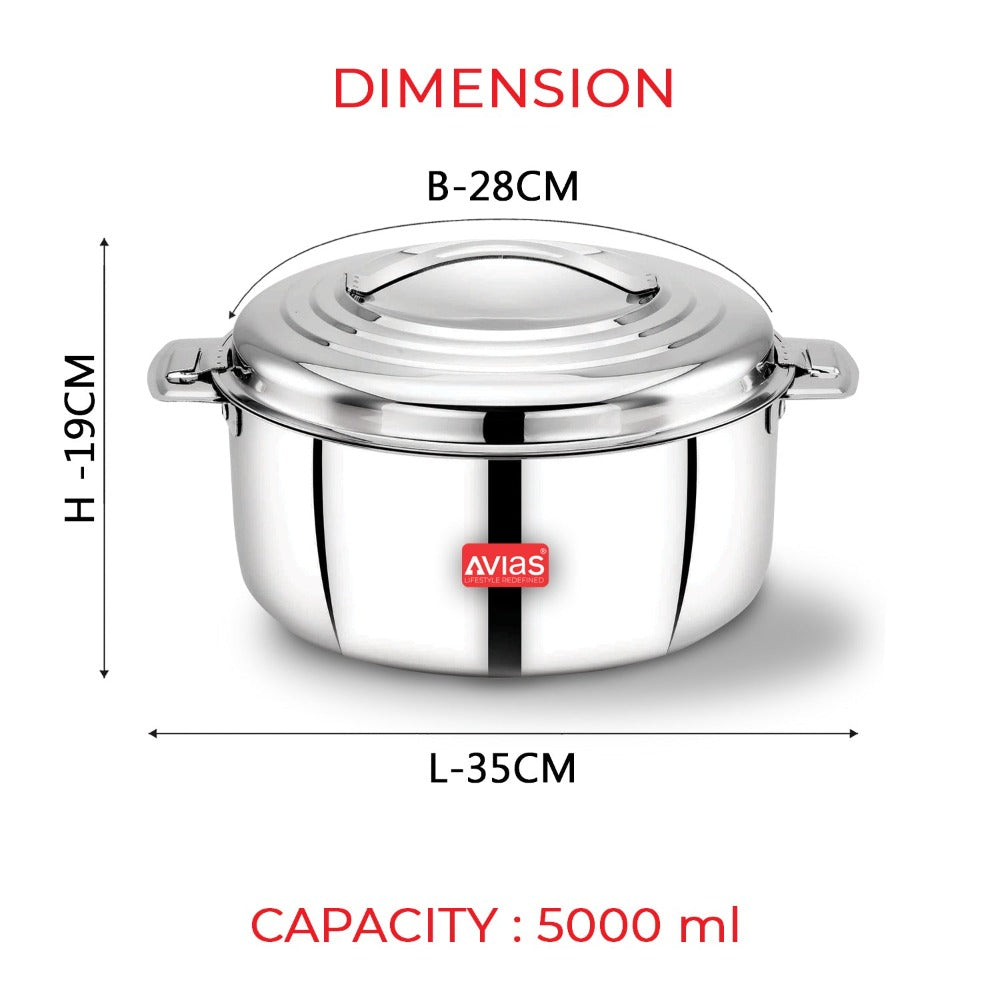 AVIAS Platina Premium Double Wall Insulated Stainless Steel Casserole | Silver | 1 Pc