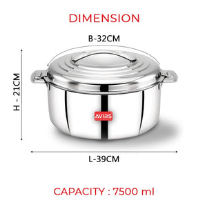 AVIAS Platina Premium Double Wall Insulated Stainless Steel Casserole | Silver | 1 Pc