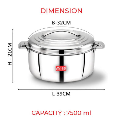 AVIAS Platina Premium Double Wall Insulated Stainless Steel Casserole | Silver | 1 Pc