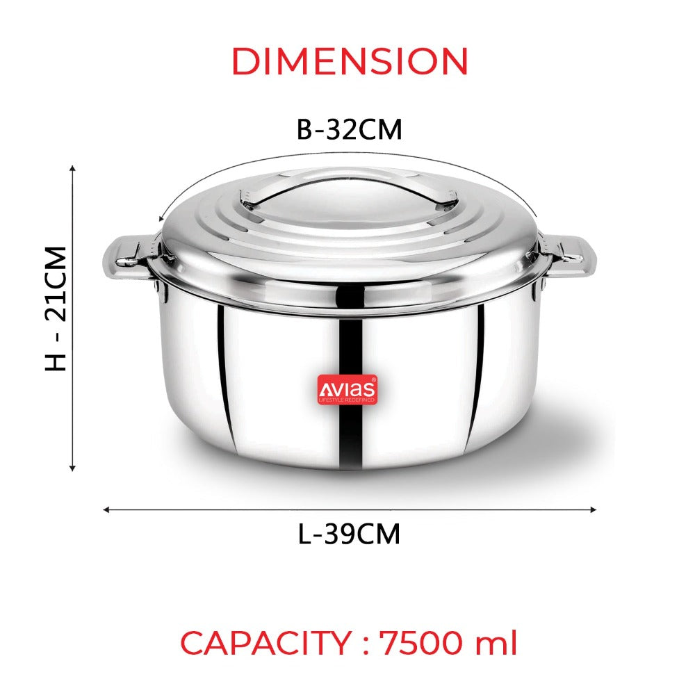 AVIAS Platina Premium Double Wall Insulated Stainless Steel Casserole | Silver | 1 Pc