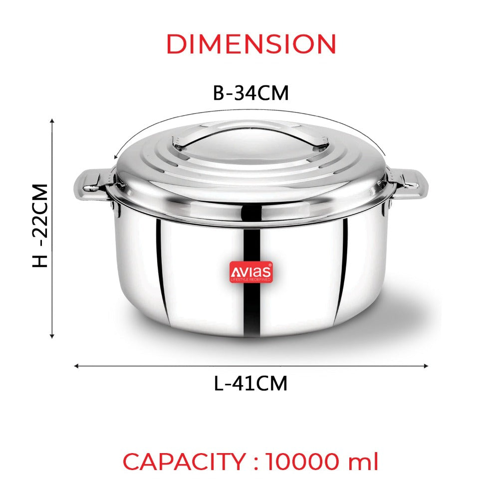 AVIAS Platina Premium Double Wall Insulated Stainless Steel Casserole | Silver | 1 Pc