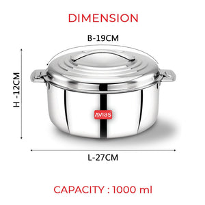 AVIAS Platina Premium Double Wall Insulated Stainless Steel Casserole | Silver | 1 Pc