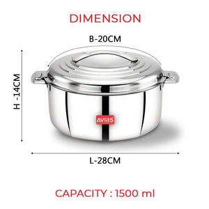 AVIAS Platina Premium Double Wall Insulated Stainless Steel Casserole | Silver | 1 Pc