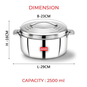 AVIAS Platina Premium Double Wall Insulated Stainless Steel Casserole | Silver | 1 Pc