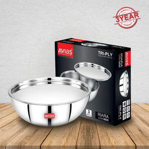 AVIAS Riara Premium Stainless Steel Tri-Ply Tasla With Steel Lid | Gas & Induction Compatible | Silver | 1 Pc
