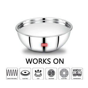AVIAS Riara Premium Stainless Steel Tri-Ply Tasla With Steel Lid | Gas & Induction Compatible | Silver | 1 Pc