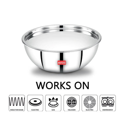 AVIAS Riara Premium Stainless Steel Tri-Ply Tasla With Steel Lid | Gas & Induction Compatible | Silver | 1 Pc