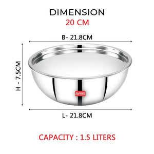 AVIAS Riara Premium Stainless Steel Tri-Ply Tasla With Steel Lid | Gas & Induction Compatible | Silver | 1 Pc