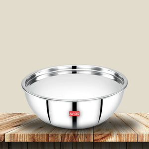 AVIAS Riara Premium Stainless Steel Tri-Ply Tasla With Steel Lid | Gas & Induction Compatible | Silver | 1 Pc