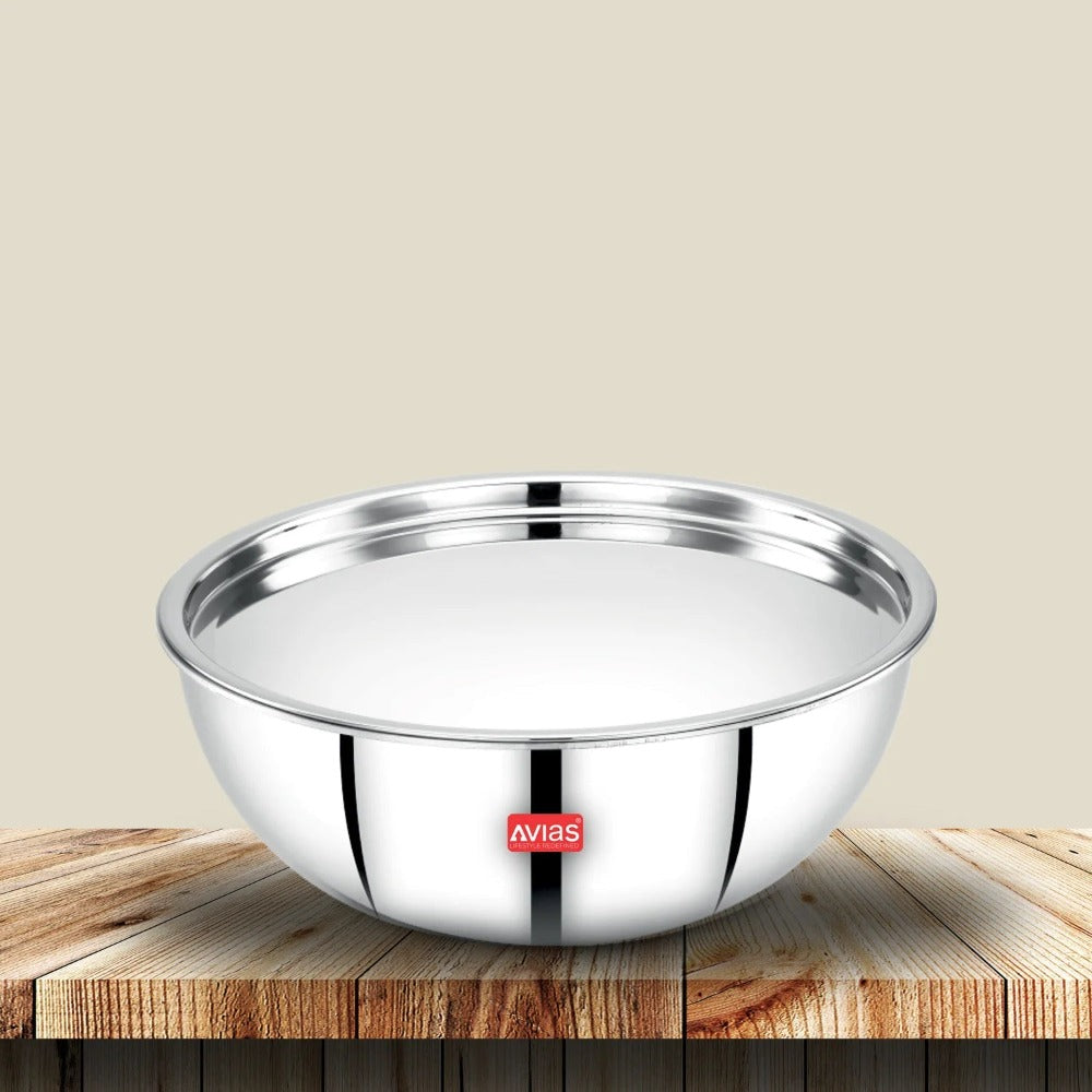 AVIAS Riara Premium Stainless Steel Tri-Ply Tasla With Steel Lid | Gas & Induction Compatible | Silver | 1 Pc