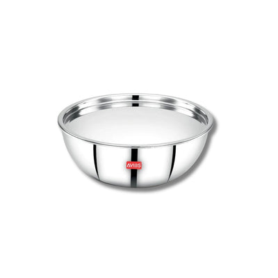 AVIAS Riara Premium Stainless Steel Tri-Ply Tasla With Steel Lid | Gas & Induction Compatible | Silver | 1 Pc