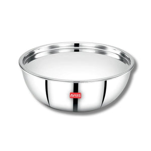 AVIAS Riara Premium Stainless Steel Tri-Ply Tasla With Steel Lid | Gas & Induction Compatible | Silver | 1 Pc