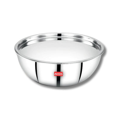 AVIAS Riara Premium Stainless Steel Tri-Ply Tasla With Steel Lid | Gas & Induction Compatible | Silver | 1 Pc