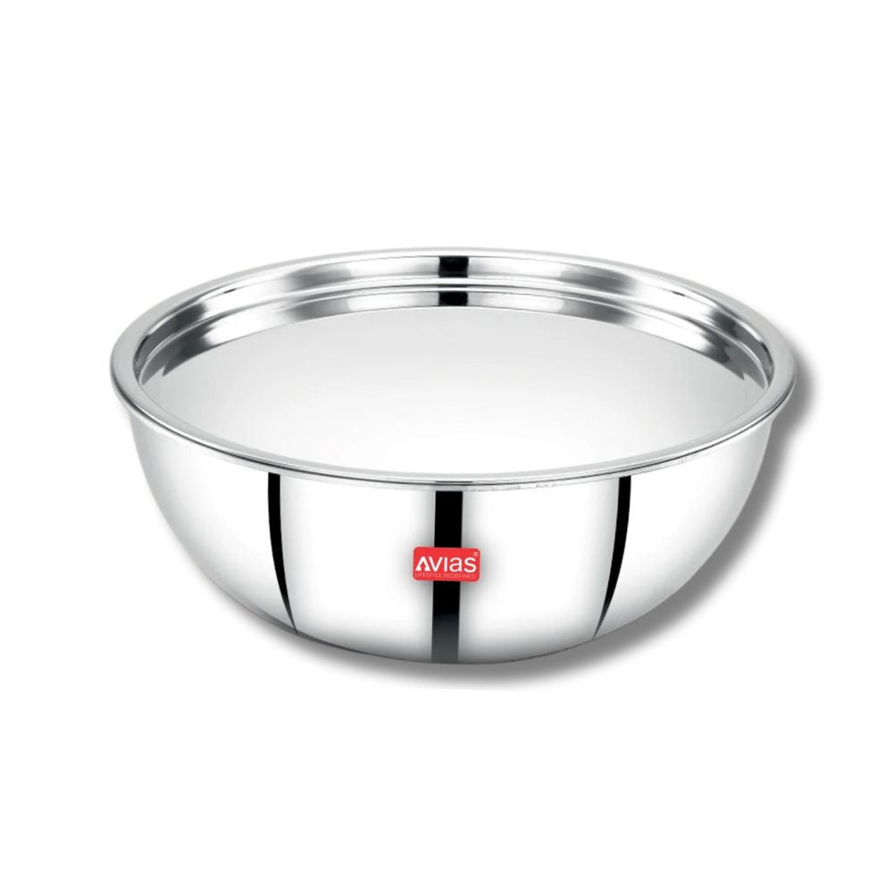 AVIAS Riara Premium Stainless Steel Tri-Ply Tasla With Steel Lid | Gas & Induction Compatible | Silver | 1 Pc