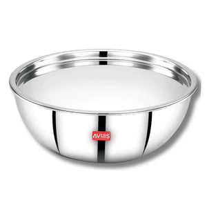 AVIAS Riara Premium Stainless Steel Tri-Ply Tasla With Steel Lid | Gas & Induction Compatible | Silver | 1 Pc